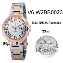 V6F W2BB0023 SEKO NH05A Automatiska damer Kvinnor Titta på Two Tone Rose Gold White Textured Dial Steel Armband Edition 33mm New 3068