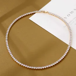 4mm Cute Iced Out Cubic Zirconia Tennis Necklace 16-24 inch Hip Hop Copper Set Cz Zircon Chain 14k Gold Color Aesthetic Jewelry Collars Accessories For Women Wholesale
