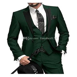 Alta qualità One Button Verde scuro Smoking dello sposo da sposa Picco risvolto Groomsmen Uomo Abiti da ballo formale Giacca Pantaloni Gilet Cravatta W193294H
