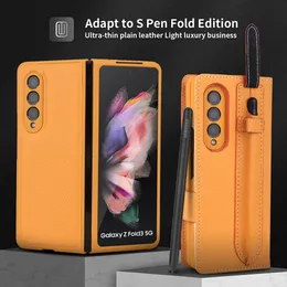 Wallets Stylus Spen Socket Pen Slot Fold Case for Galaxy Z Fold3 Z Fold 4 Twill Pattern Detachable Leather Wallet Card Slot Phone Cover