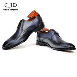 Single Uncle Saviano Monk Straps Dress Fashion Designer Wedding Party Best Man Shoe Leather Handmade Shoes Men ff s