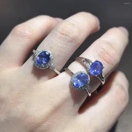 Cluster Rings 1pcs/lot Natural Tanzanite Ring Blue Gem S925 Sterling Silver With Diamonds Size Adjustable Ladies Jewelry A Variety Of Styles