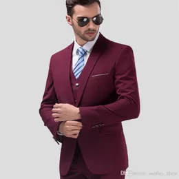 Gli uomini d'affari più alla moda si adattano a tre pezzi da uomo formale vestito da sposo ultimo design abito rosso vino per pantaloni da uomo giacca vest302E