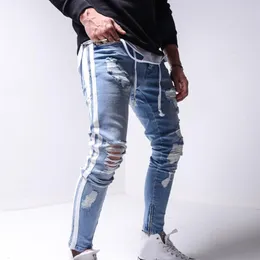 Jeans strappati elasticizzati da uomo Jeans skinny da motociclista con cerniera Slim Fit Jeans con foro nastrato distrutto Jeans graffiato di alta qualità Jean240Y
