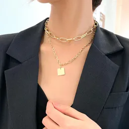 Choker Fashion Light Luxury Personality Square Titanium Steel Necklace Double-layer Design Hip Hop Punk ChainTitanium