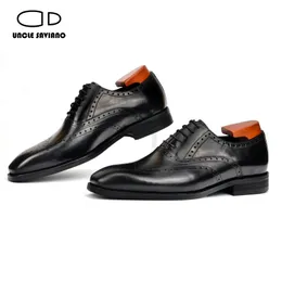 Uncle Saviano Oxford Brogue Herren Kleid Schuhe Mode Formale Hochzeit Trauzeuge Schuh Business Schwarz Echtes Leder Schuhe für Männer