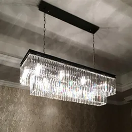 l Längd 125 cm 1920 -tal Odeon Clear Glass Fringe Rectangular Chandelier Vintage K9 Luster Crystal LLFA212J