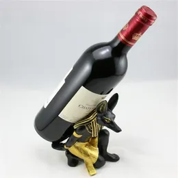 Żywica anubis bóg stojak na wino butelka do wina uchwyt zwierząt egipski pies bóg stojak na wino akcesoria domowe dekoracja