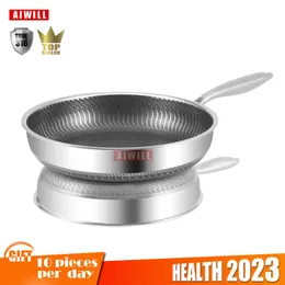 Cushion Aiwill Kitchen Quality 316 /304 Stainless Steel Frying Pan Nonstick Pan Cooking Fried Steak Pot Electromagnetic Furnace General