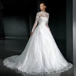 2019 Ultimo abito da sposa a maniche lunghe con collo alto e giacca in pizzo Tulle Abiti da sposa con scollo a barchetta Custom Made341g