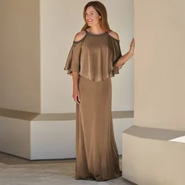 Artı boyutu boncuklu boyun anne elbiseleri Cape Sleeve Style Düğün Elbise Şifon Bir Çizgi Bayan Maxi Elbise