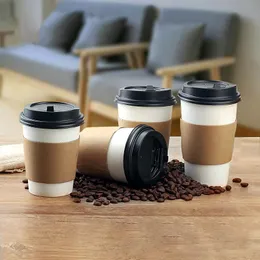 Verktyg 50st/Lot Disposable Coffee Cup med Cover Milk Tea Paper Cup Packing Cup Kraft Paper Cup Cover Custom