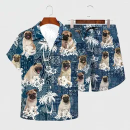 Herrspårar Pug Hawaiian SE 3D över hela tryckta Hawaii skjorta strand shorts män för kvinnor roliga hund sunmmer kläder