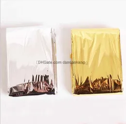 Utomhusvattentät nödsituationer Survival Rescue Filt Foil Thermal Space First Aid Sliver Rescue Curtain Gold Silver Color Army Pads