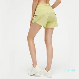 High Waist Sport Shorts Speed Up Mid-Rise Short 4 Lined Women Outfit Quick Dry Loose Running Wear Back Zip Pocket Gym Yoga P244T