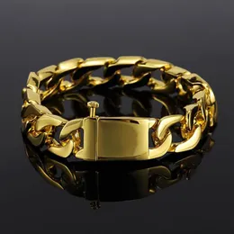 Mens 13mm 18K Gold Plated Zinc Alloy Cuban Link Bracelets 20cm Mens Bracelet Hip Hop Bracelet Fashion Jewelry Whos226A