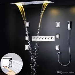 700x380mm Column Shower Set Modern Large Rainfall Concealed Ceiling Shower Waterfall Massage Thermostatic 6 Ways LED Bath System240K