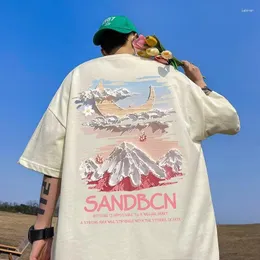 メンズTシャツ特大アメリカンレトロスノーマウンテンコットンショートスリーブTシャツ夏ファッションブランドヘビールーズハーフY2K