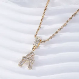 Cute Iced Out Cubic Zirconia Baguette Letter Necklace Choker Women's Full Cz Zircon Neckchain14k Gold Plated Initiacl Charm Pendant Chain Jewelry Collars For Women