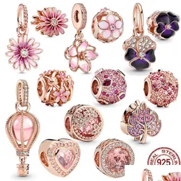 Charms 925 Sterling Sier Pandora Charm rosa fiori margherita fiori di ciliegio perle perline adatto per braccialetto fai da te primitivo femminile Jewe Dhp8X