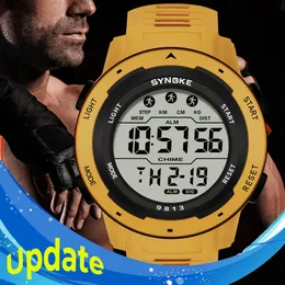 업그레이드 된 옐로우 시계 전자 LED 디지털 시계 5ATM 방수 거친 구조 유방 스포츠 손목 시계 남성 여성 신입