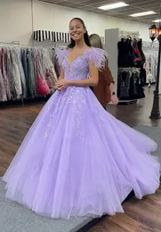 2023 جديدة حلوة 16 فساتين مع ريش كرات ثوب الحبيب زين الدانتيل ليلاك quinceanera فستان الخصر الخقي