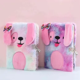 Plush Notebook with Lock Cute Dog Journal A5 Diary Line Paper Planner Organizer Kawaii Back to School Note Book Korean Handbook 21289p