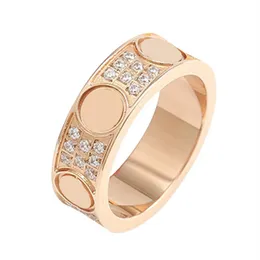 316 Titanium Steel Silver Gold Stones Full Shine Love Ring Men and Women Rose Gold Ring لعشاق الزوجين للهدية الزفاف EN350D