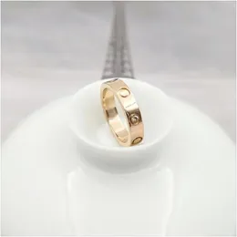 Fysara Trendy Stainless Steel Rose Gold Color Lover Ring for Women Men Couple Cz Crystal Rings Luxury Brand Jewelry Wedding no box