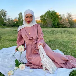 Ethnic Clothing Summer Satin Abaya Hijab Muslim Wrap Dress Eid Mubarak Abayas for Women Dubai African Dresses Turkey Islam Modest Kaftan Robe 230721