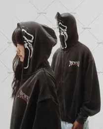 Heren Hoodies Sweatshirts Amerikaanse stijl high street hiphop mode jas retro grim reaper schedel print rits trui Y2K Harajuku oversized 230721