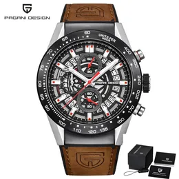 PAGANI DESIGN Fashion Skeleton Sport Cronografo Orologio cinturino in pelle Quarzo Orologi da uomo Orologio impermeabile di lusso delle migliori marche239G