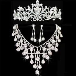 Três Peças Tiaras Coroas Casamento Cabelo Jóias Colar Brinco Moda Barata Feminina Baile de Formatura Vestidos de Festa Acessórios de Noiva230m