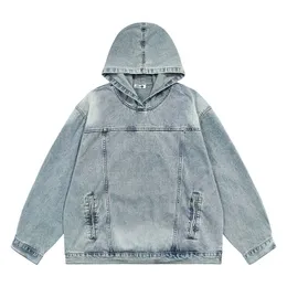 Erkek Hoodies Sweatshirts Modaya Marka Gevşek Niş Tasarım Ceket Kazak Chinachic Amerikan Tarzı Yıkanmış Retro Denim Kapüşonlu 2023 230721