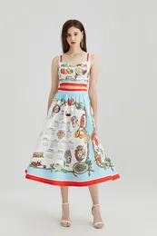 Tvådelad klänning modebanan sommarlovskjolar passar kvinnor korta spaghetti rem camis korsett topp och frukttryck kjolar 2 stycken set 2023