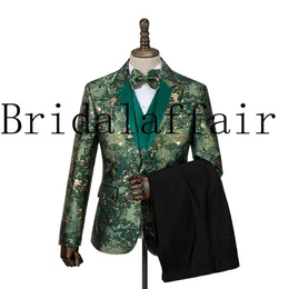 Ny man mode green jacquard iögonfallande högkvalitativa party blazer byxor väst kostymer manlig casual slim blazer coat suit210n