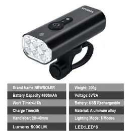 Newboler 5000lm intelligente Induktions-Fahrradlicht MTB-Frontlampe USB wiederaufladbar 6 LED 4800 mAh Fahrradlicht wasserdichter Scheinwerfer