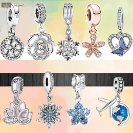 925 Silver Fit Pandora Charm 925 Bracelet Shining Airplane Earth Flowers Butterfly Charms Set for Pandora Charms Jewelry 925 Charm Beads Accessories