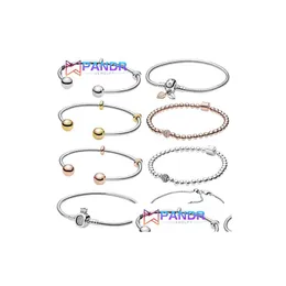 Argento 2022 S925 Sterling Sier Shining Leaf Hoop Rose Crown Wishbone Cuore Lady Pandora Charm Bracciale Gioielli Drop Delivery Dh0Mb