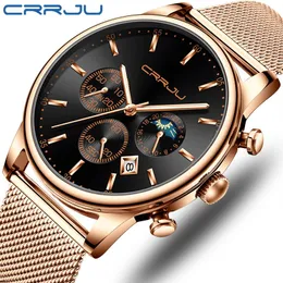 Reloj para hombre CRRJU, relojes multifunción de lujo para hombre, resistente al agua, de negocios, informal, de cuarzo, con fecha, reloj de pulsera, correa de malla para hombre, Clock193I