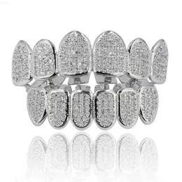 Hip Hop Top Bottom Teeth Grillz Micro Inset Zircon Teeth Fangs Grillz 925 Sterling Silver Moissanite Grillz Body Jewelry