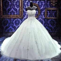Księżniczka krystaliczna suknia balowa suknie ślubne ślubne szyję koronkowe koraliki ślubne suknie ślubne plus size238r