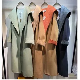 Marca de luxo casaco de lã loe jacquard cardigan jaqueta à prova de vento designer outerwear casacos inverno quente com decote em v com capuz roupas femininas