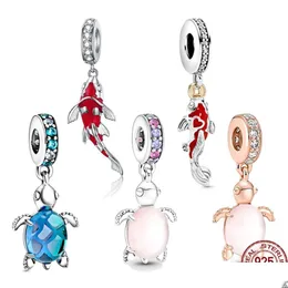 Charms 925 Sterling Sier Good Fortune Carp Fish Glass Sea Turtle Dangle Charm Beads Fit Original Pandora Bracelet Fine Jewelry Gift Dhulg