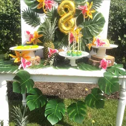 Flores decorativas 12 pçs artificiais folhas de palmeira tropical planta havaiana verão selva tema decoração de festa casamento aniversário para mesa em casa