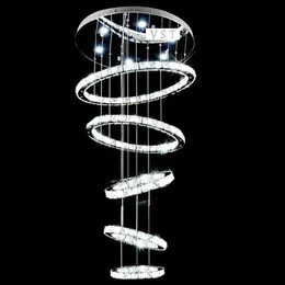 5 서클 링 현대 미니멀리스트 펜트 하우스 바닥 거실 LED K9 Crystal Chandeliers 크리에이티브 빌라 긴 원형 계단 Ligh311J
