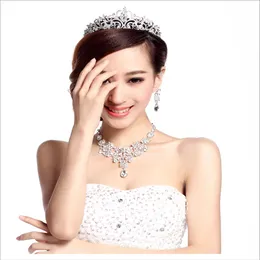 Engagement Women Jewelry Set Noble Shiny Crown Tiara Necklace Earrings Wedding Bridal Jewelry Custome Decoration Accessor299Z