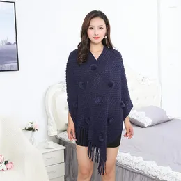 Scarves 21 Autumn And Winter European American Hair Ball Knitwear Factory Direct Sales Warm Large Size Women's Cloak Shaw