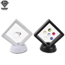 Black White Plastic Suspended Floating Display Case Earring Coin Gems Ring Jewelry Storage Pet Membrane Stand Holder Box 7 7 2cm336k