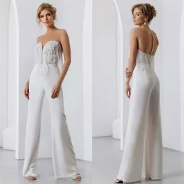 2020 Novos Vestidos de Noiva Boêmio Macacão de Renda Com Borla Borla Querida Calças de Noiva Terno Custom Made Beach Vestidos De Novia242u